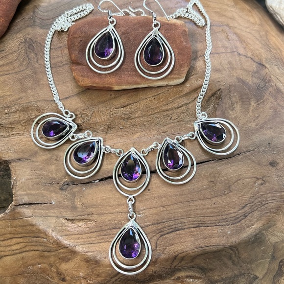 Hand Crafted Jewelry - Amethyst necklace with matching earrings